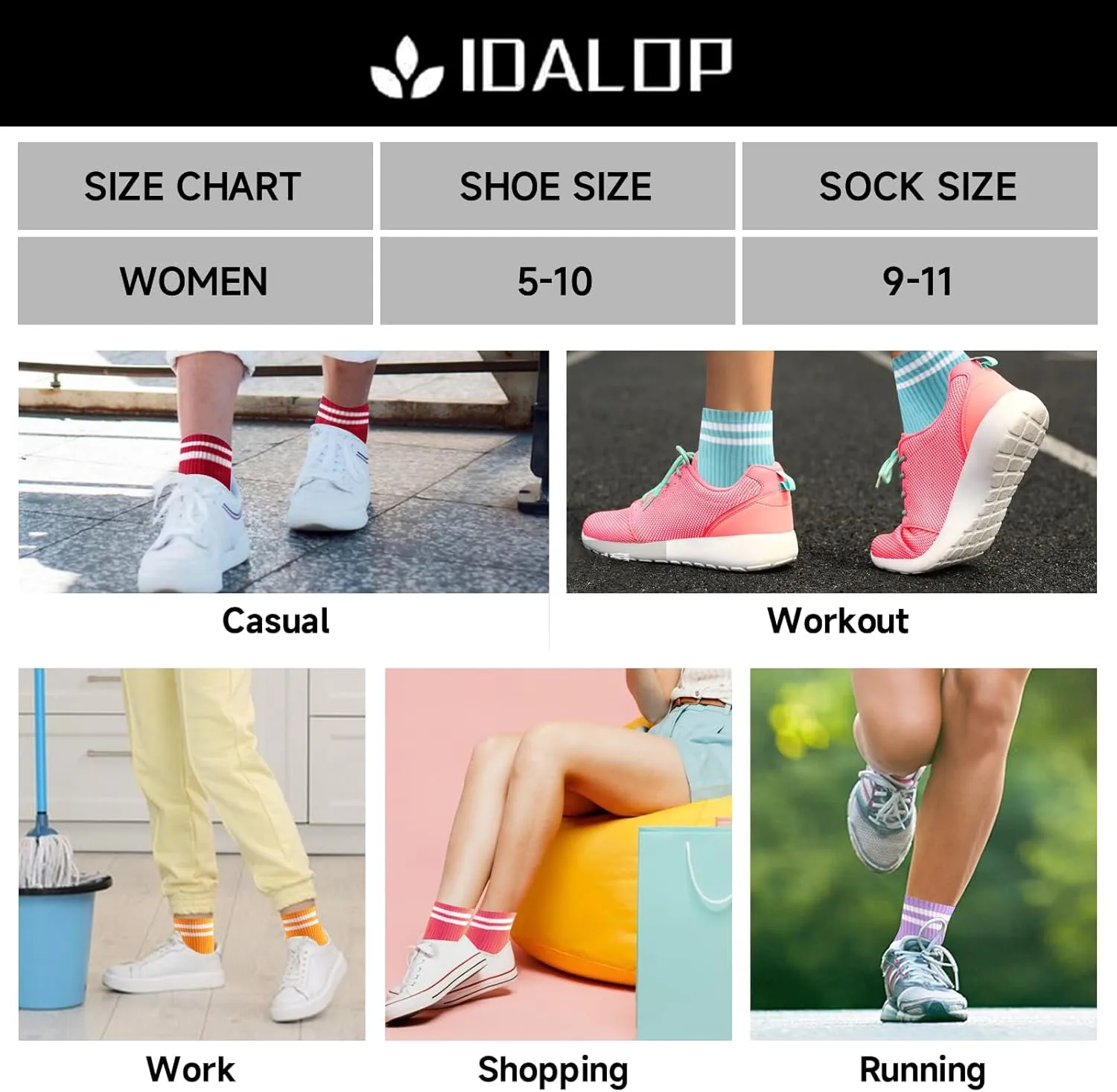 20 Pairs Women‘s Colorful Cotton Athletic Crew Socks Casual Soft Lightweight Quarter Socks