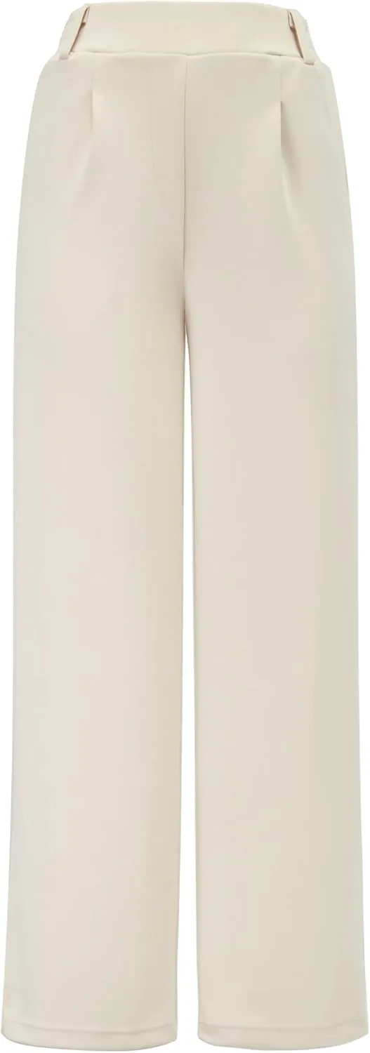 AFITNE Womens Wide Leg Work Pants High Waist Pull On Dress Pants Elastic Waistband Casual Slacks with Thick Fabric