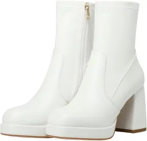 Agodor Women's Square Toe Block Heel Boots Chunky High Heel Side Zipper Ankle Boots