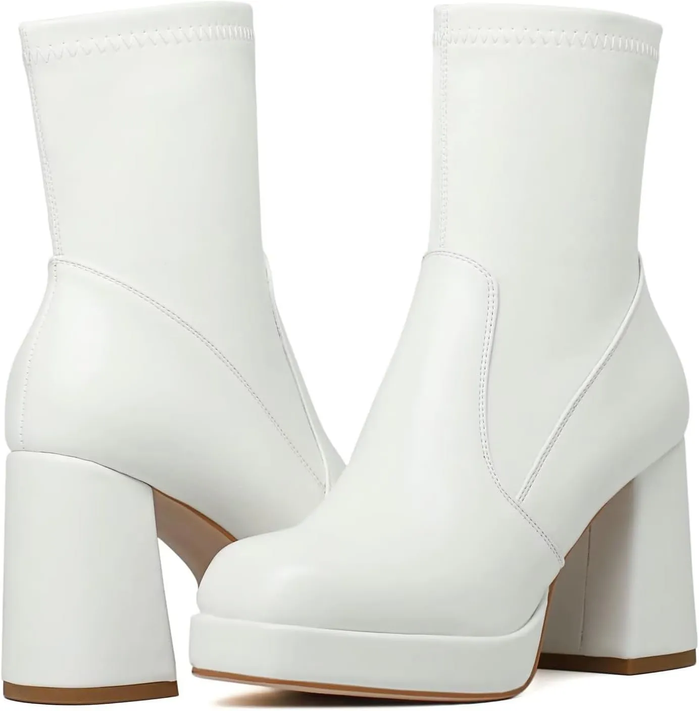 Agodor Women's Square Toe Block Heel Boots Chunky High Heel Side Zipper Ankle Boots