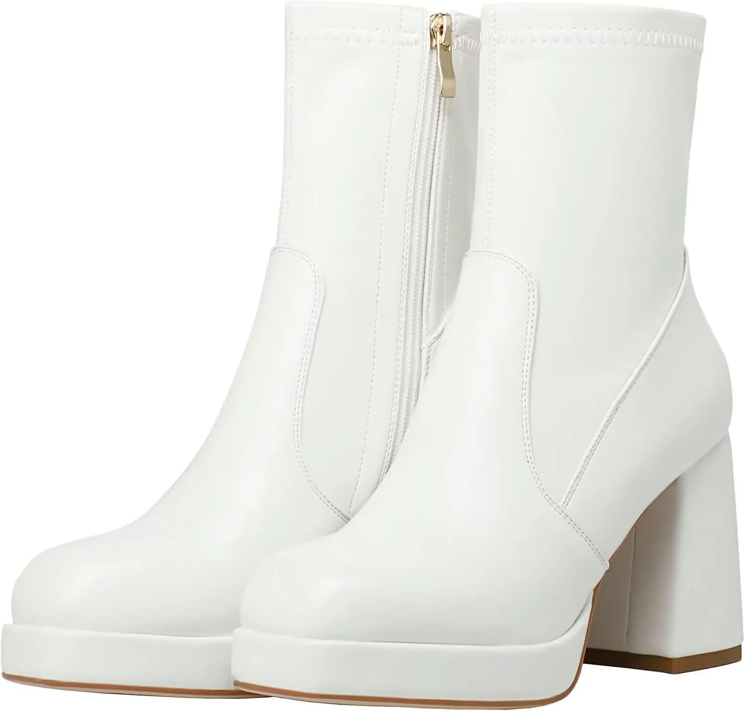 Agodor Women's Square Toe Block Heel Boots Chunky High Heel Side Zipper Ankle Boots