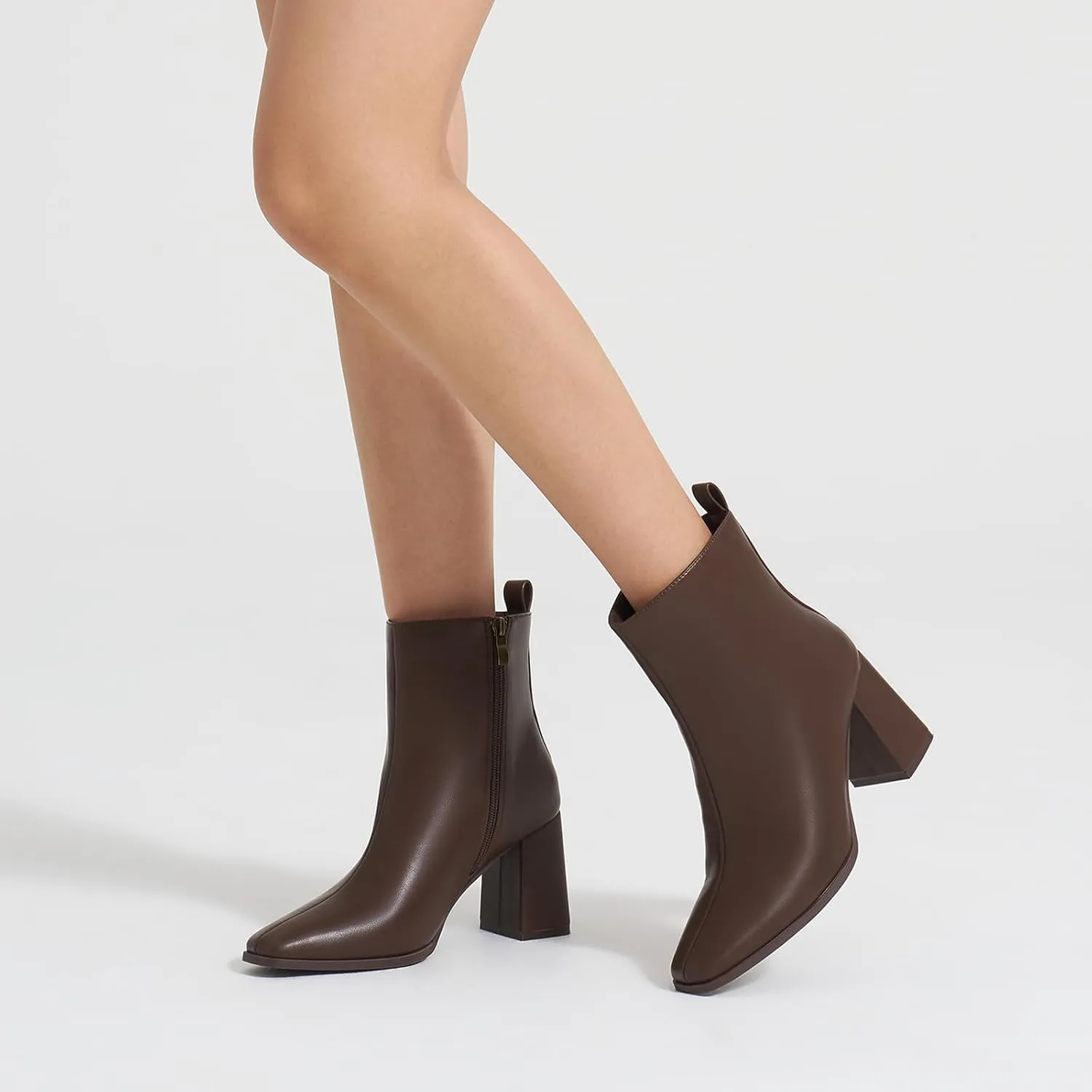 ALICEPUB Women's Ankle Boots Chunky Heel Booties Leather & Suede Dress Booties Square Toe Boots with Side Zipper