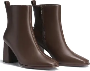 ALICEPUB Women's Ankle Boots Chunky Heel Booties Leather & Suede Dress Booties Square Toe Boots with Side Zipper