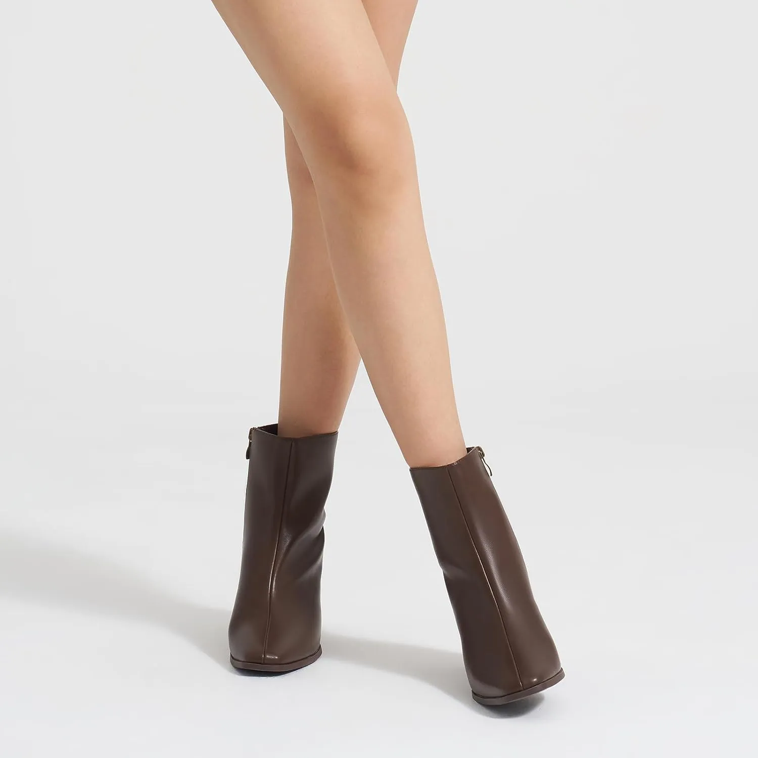 ALICEPUB Women's Ankle Boots Chunky Heel Booties Leather & Suede Dress Booties Square Toe Boots with Side Zipper