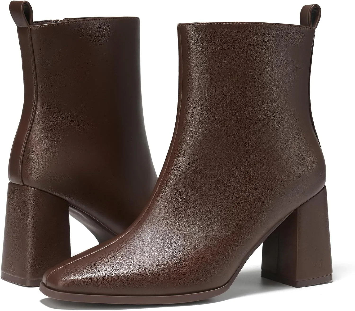 ALICEPUB Women's Ankle Boots Chunky Heel Booties Leather & Suede Dress Booties Square Toe Boots with Side Zipper
