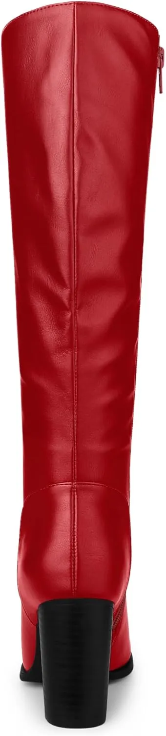 Allegra K Women's Round Toe Block Heeled Knee High Boots