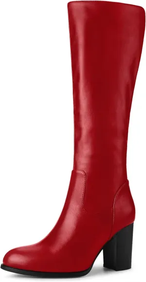 Allegra K Women's Round Toe Block Heeled Knee High Boots