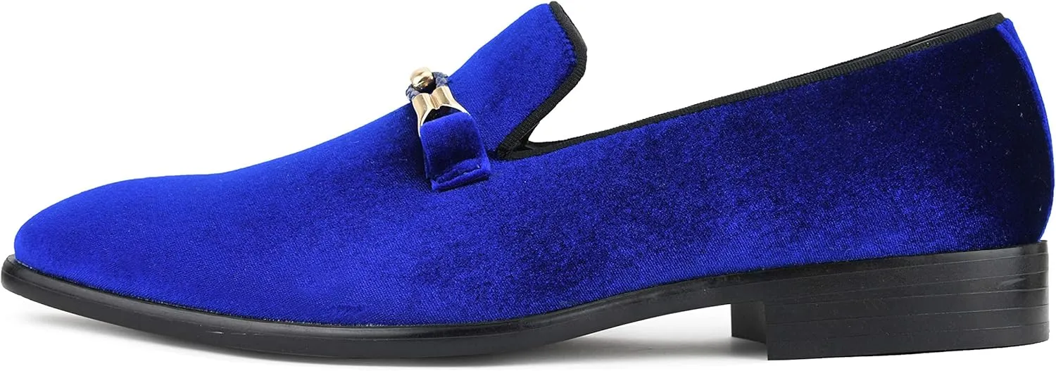 Amali Aller, Mens Casual Shoes - Loafers Men Slip on Shoes - Man Made Velvet Men's Slippers with Metal and Knitted Buckle - Mens Tuxedo Shoes
