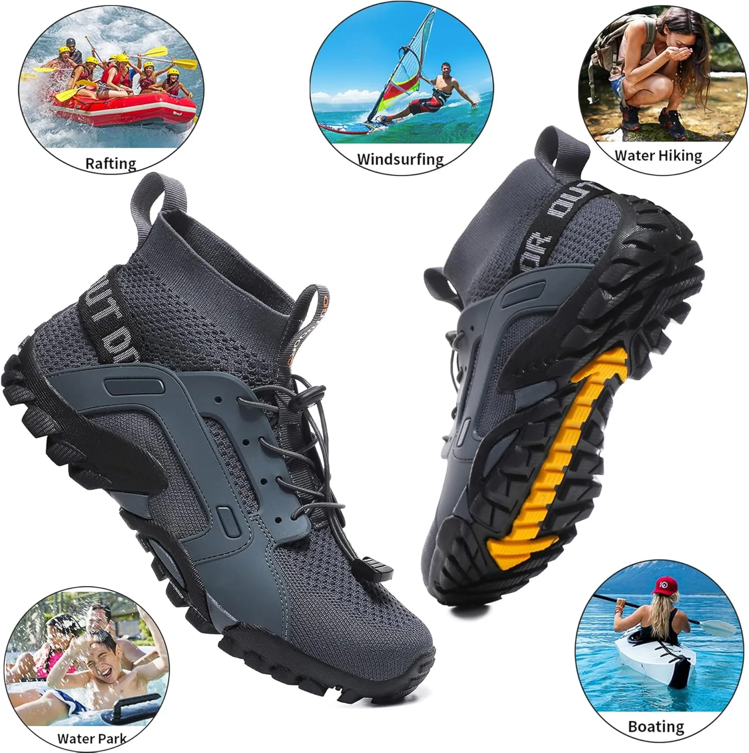 AngryMonkey Water Shoes for Mens Ltalian Handmade Amphibious Anti-Skid Anti-Cut Fishing Shoes for Outdoor Trekking Low Help Hiking Shoes