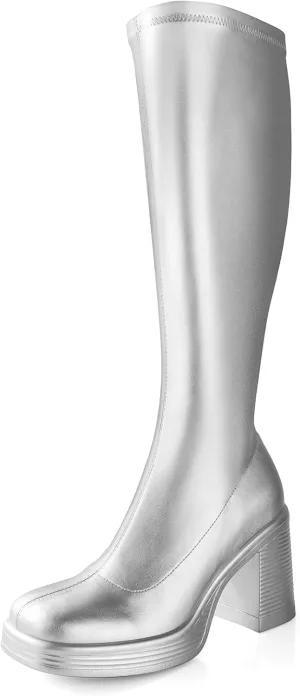 Ankis Knee High Boots Platform Boots for Women Chunky Heel Side Zipper Long GOGO Boots