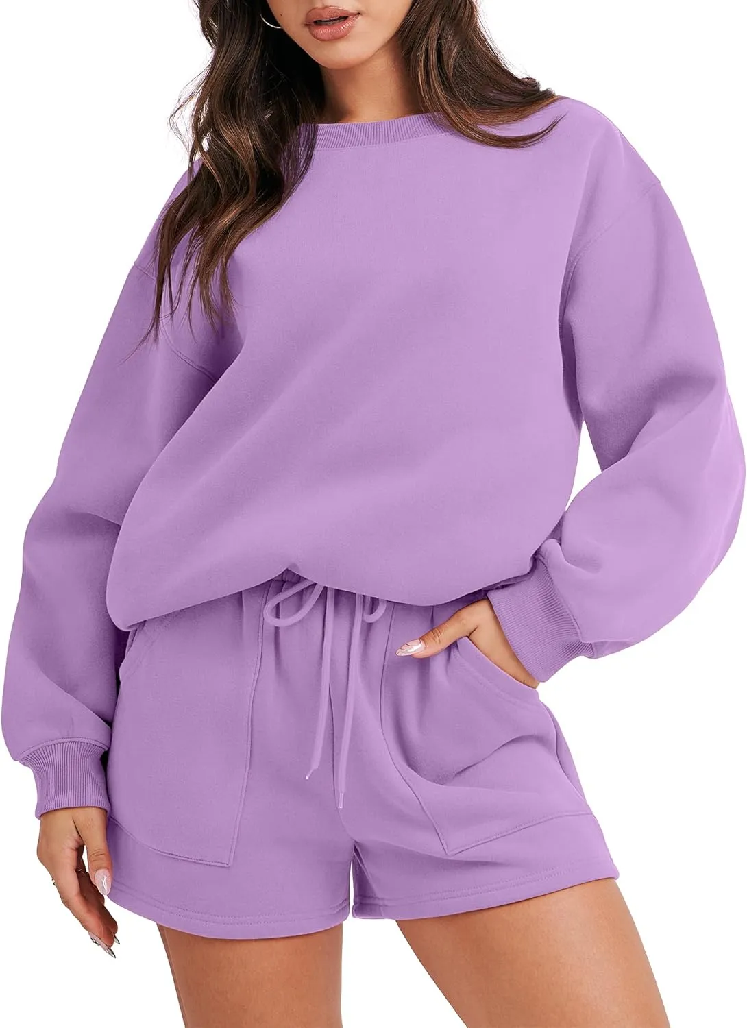 ANRABESS Women 2 Piece Outfits Sweat Shorts Sets 2025 Oversized Casual Lounge Matching Set Sweatsuit Tracksuit Clothes