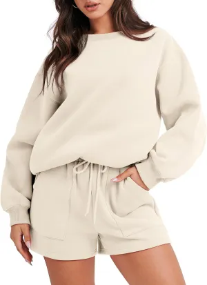 ANRABESS Women 2 Piece Outfits Sweat Shorts Sets 2025 Oversized Casual Lounge Matching Set Sweatsuit Tracksuit Clothes