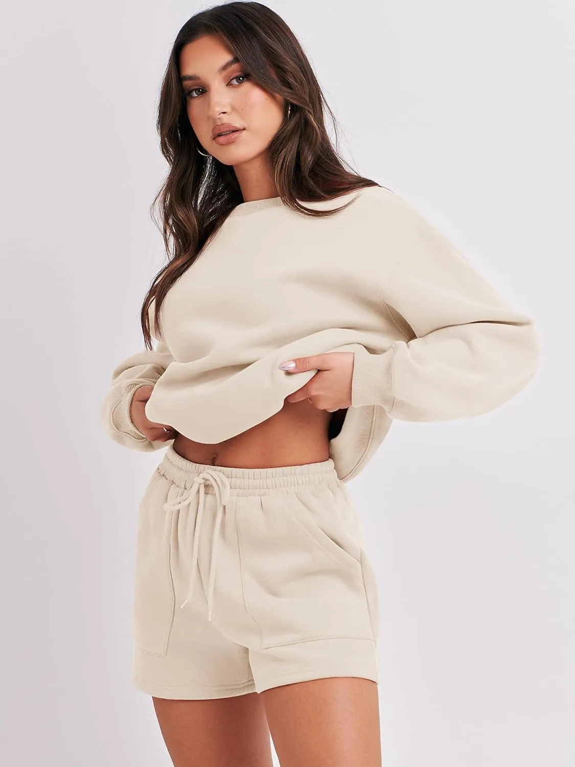 ANRABESS Women 2 Piece Outfits Sweat Shorts Sets 2025 Oversized Casual Lounge Matching Set Sweatsuit Tracksuit Clothes