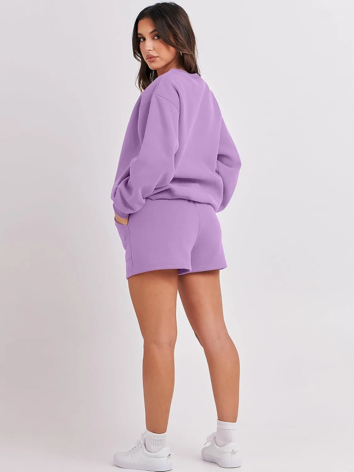 ANRABESS Women 2 Piece Outfits Sweat Shorts Sets 2025 Oversized Casual Lounge Matching Set Sweatsuit Tracksuit Clothes
