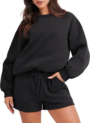 ANRABESS Women 2 Piece Outfits Sweat Shorts Sets 2025 Oversized Casual Lounge Matching Set Sweatsuit Tracksuit Clothes