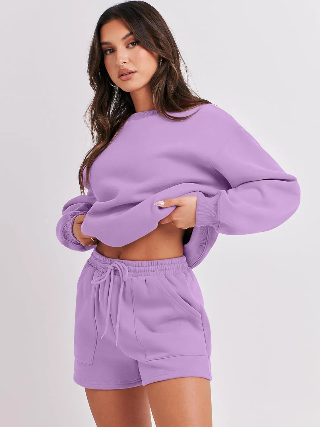 ANRABESS Women 2 Piece Outfits Sweat Shorts Sets 2025 Oversized Casual Lounge Matching Set Sweatsuit Tracksuit Clothes