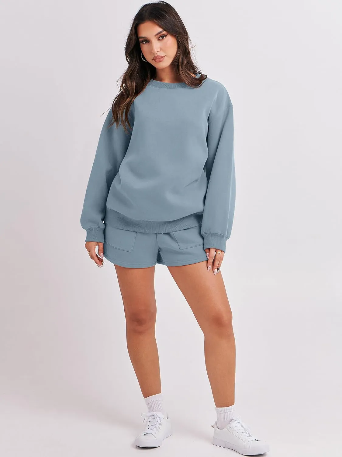 ANRABESS Women 2 Piece Outfits Sweat Shorts Sets 2025 Oversized Casual Lounge Matching Set Sweatsuit Tracksuit Clothes