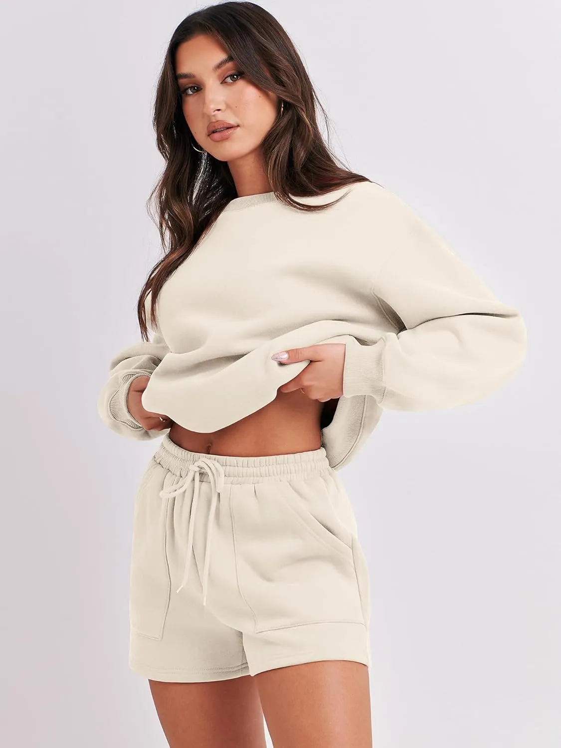 ANRABESS Women 2 Piece Outfits Sweat Shorts Sets 2025 Oversized Casual Lounge Matching Set Sweatsuit Tracksuit Clothes