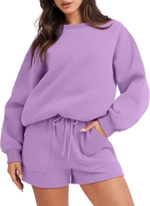 ANRABESS Women 2 Piece Outfits Sweat Shorts Sets 2025 Oversized Casual Lounge Matching Set Sweatsuit Tracksuit Clothes