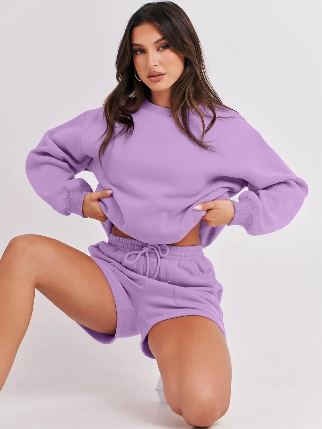 ANRABESS Women 2 Piece Outfits Sweat Shorts Sets 2025 Oversized Casual Lounge Matching Set Sweatsuit Tracksuit Clothes