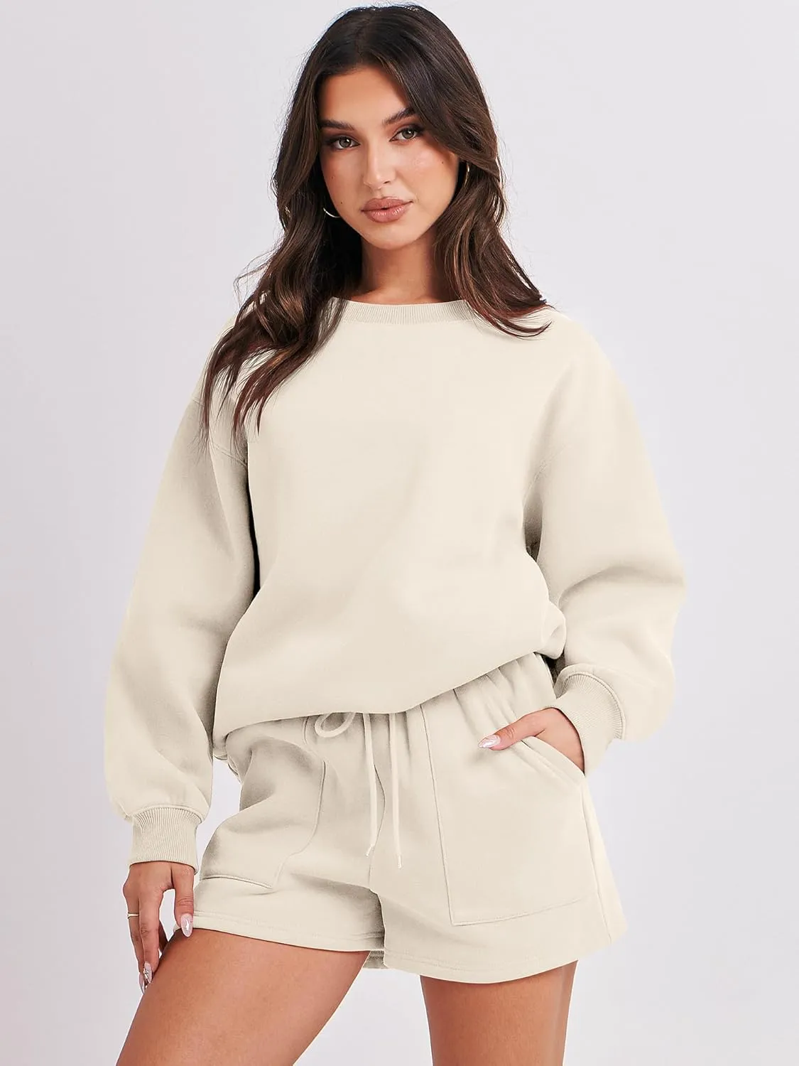 ANRABESS Women 2 Piece Outfits Sweat Shorts Sets 2025 Oversized Casual Lounge Matching Set Sweatsuit Tracksuit Clothes