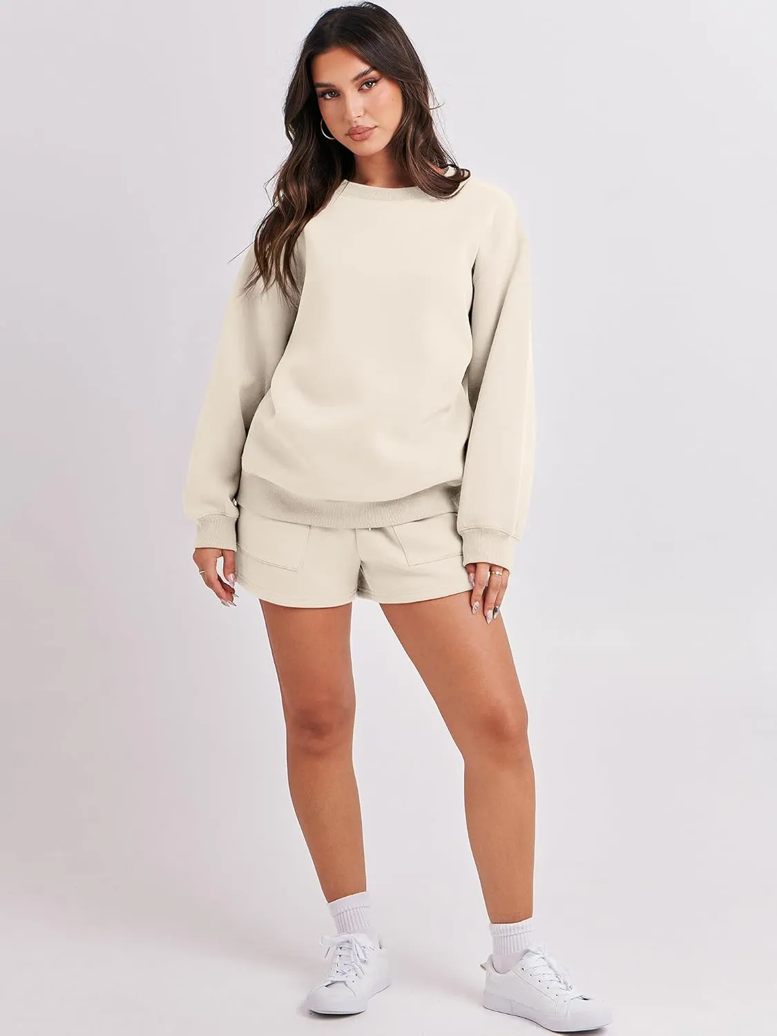 ANRABESS Women 2 Piece Outfits Sweat Shorts Sets 2025 Oversized Casual Lounge Matching Set Sweatsuit Tracksuit Clothes