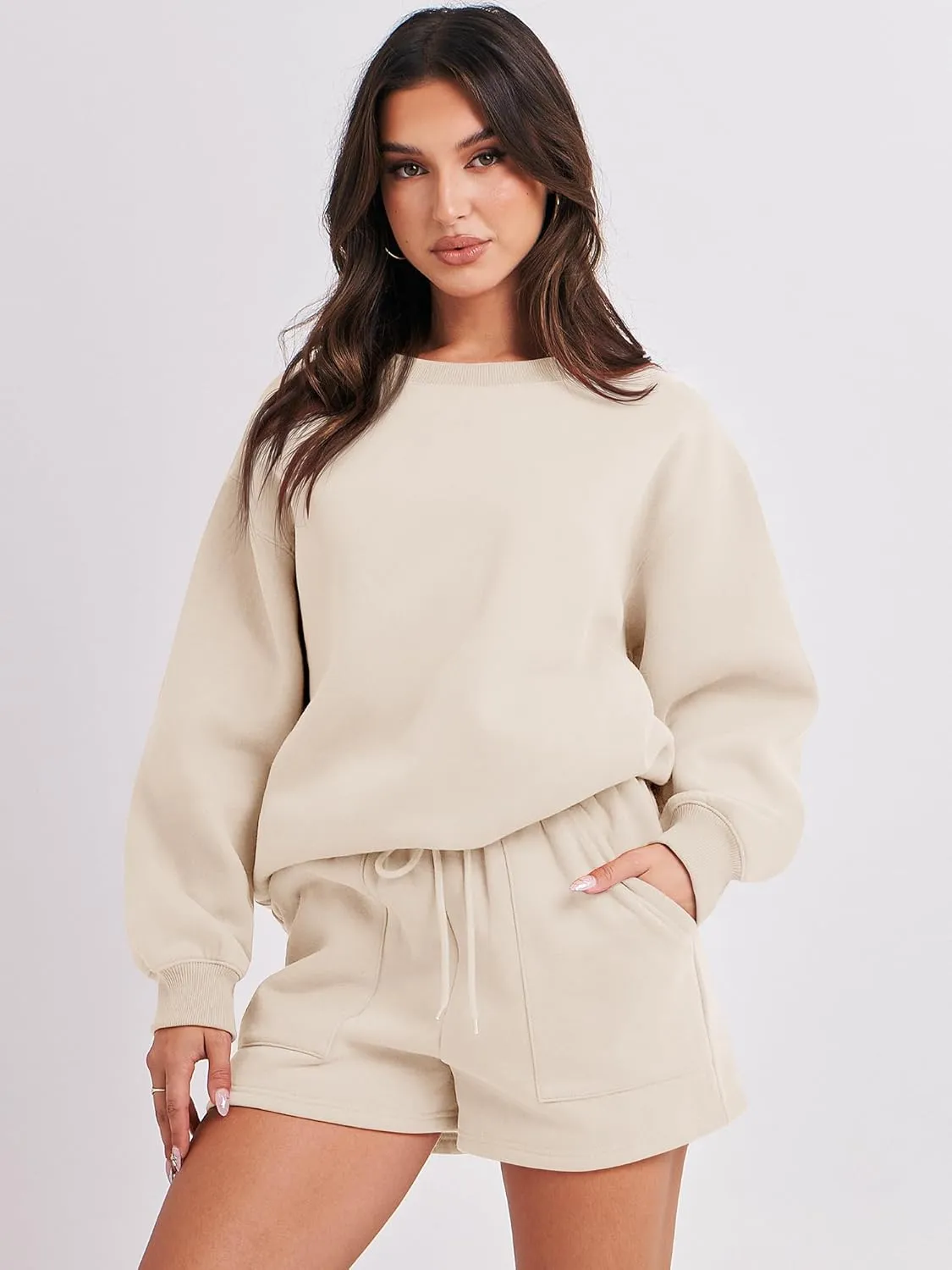 ANRABESS Women 2 Piece Outfits Sweat Shorts Sets 2025 Oversized Casual Lounge Matching Set Sweatsuit Tracksuit Clothes