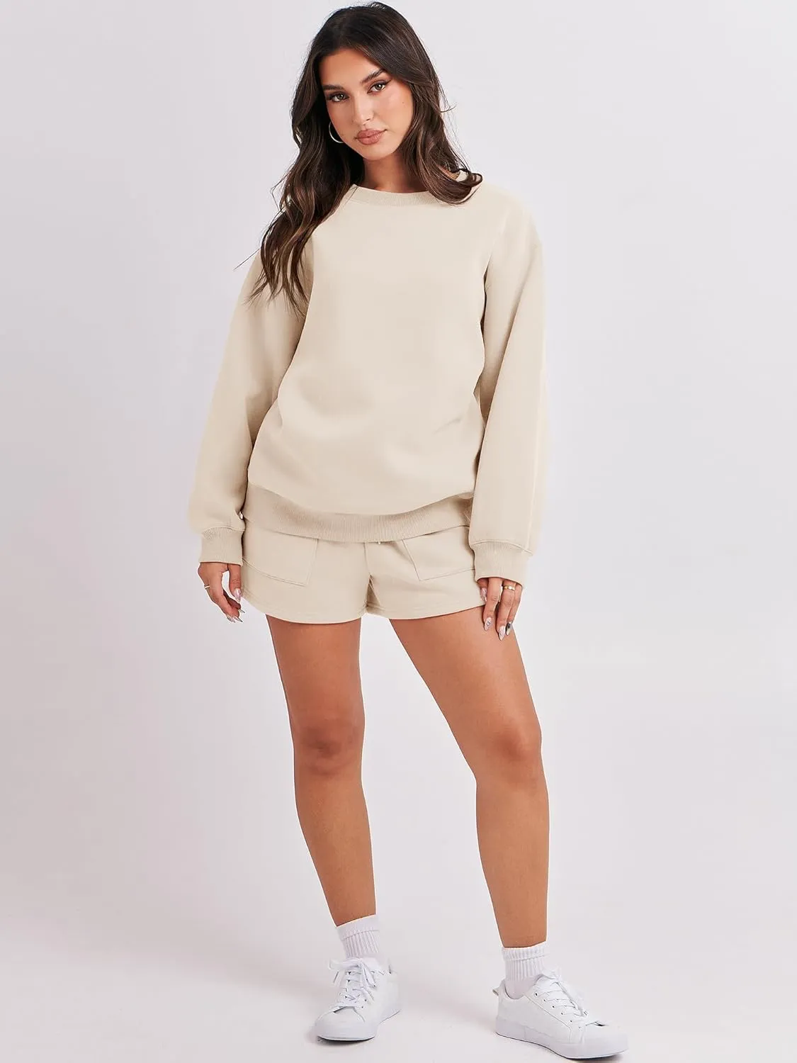 ANRABESS Women 2 Piece Outfits Sweat Shorts Sets 2025 Oversized Casual Lounge Matching Set Sweatsuit Tracksuit Clothes