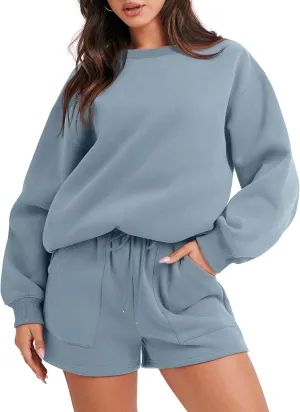 ANRABESS Women 2 Piece Outfits Sweat Shorts Sets 2025 Oversized Casual Lounge Matching Set Sweatsuit Tracksuit Clothes