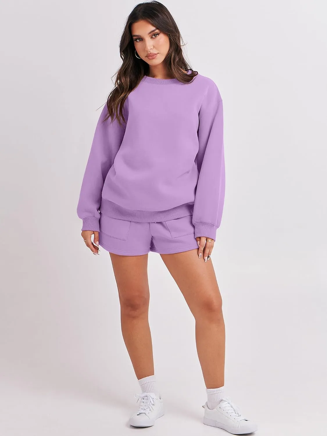 ANRABESS Women 2 Piece Outfits Sweat Shorts Sets 2025 Oversized Casual Lounge Matching Set Sweatsuit Tracksuit Clothes