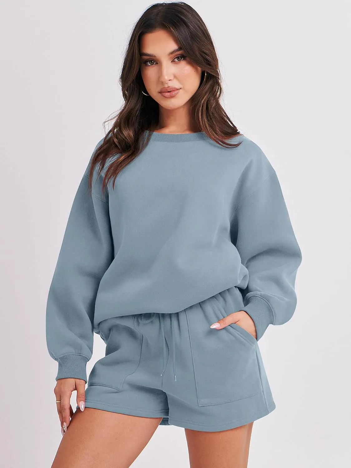 ANRABESS Women 2 Piece Outfits Sweat Shorts Sets 2025 Oversized Casual Lounge Matching Set Sweatsuit Tracksuit Clothes