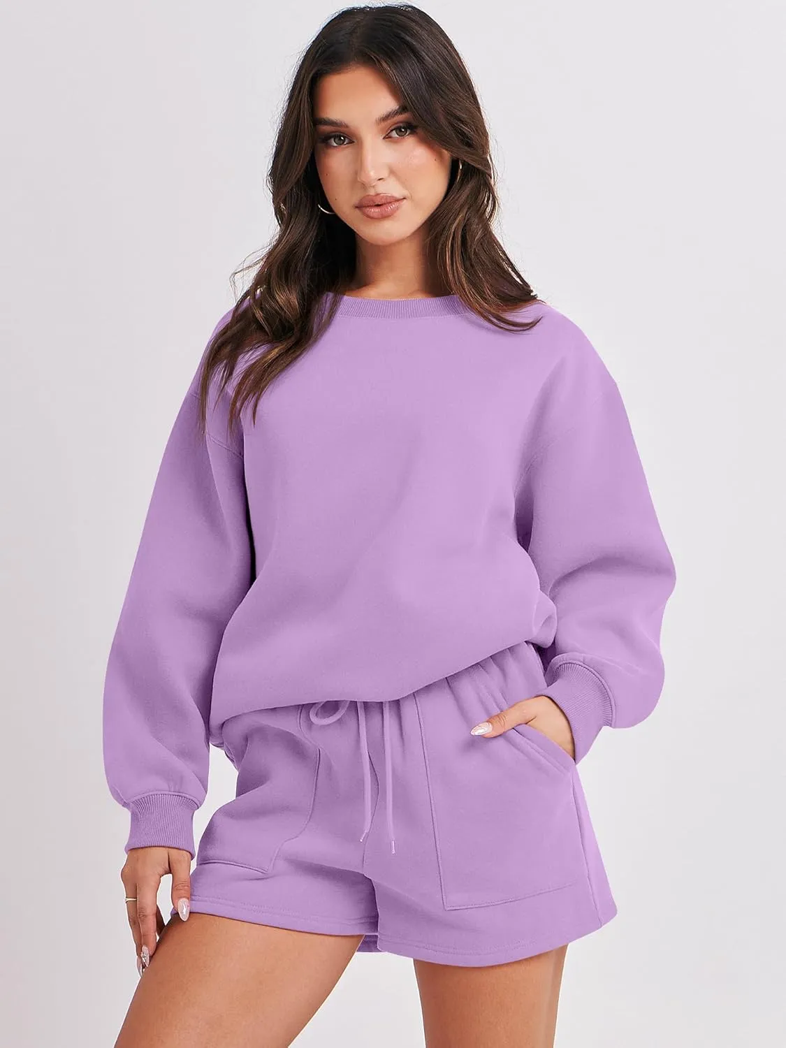 ANRABESS Women 2 Piece Outfits Sweat Shorts Sets 2025 Oversized Casual Lounge Matching Set Sweatsuit Tracksuit Clothes