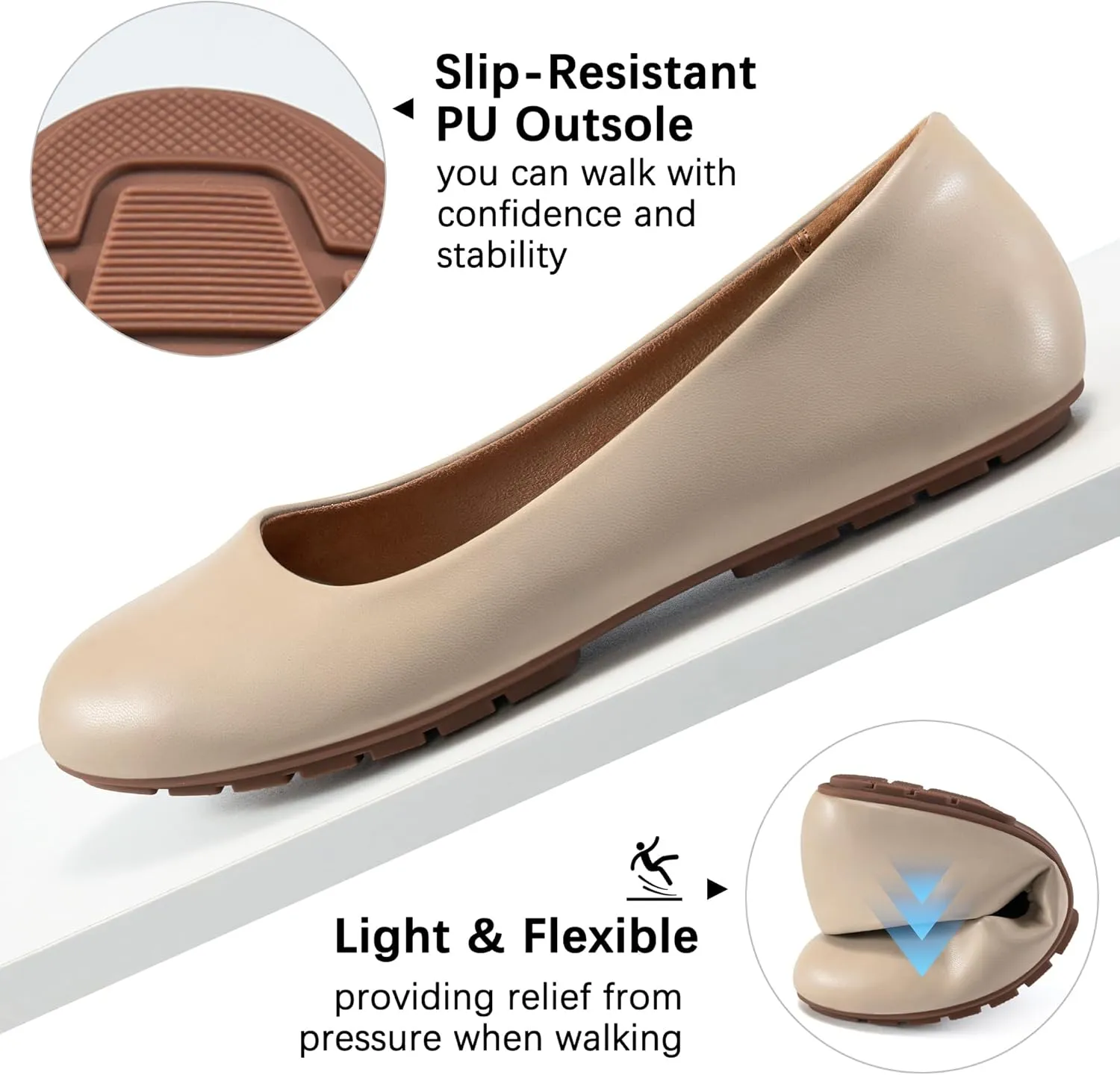 Aomigoct Flats for Women Ballets Shoes: Dress Slip Comfortable Work Flats for 2025 - Casual Ladies Wedding Walking Flat