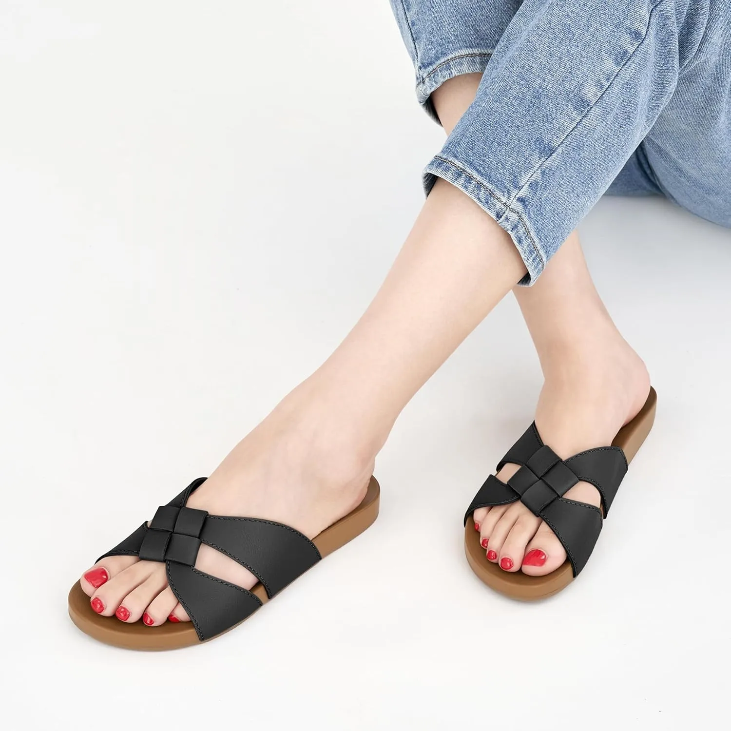 Arch Support Sandals for Women: Comfortable Dressy Summer Slides - Ladies Walking Beach Shoes Indoor Outdoor