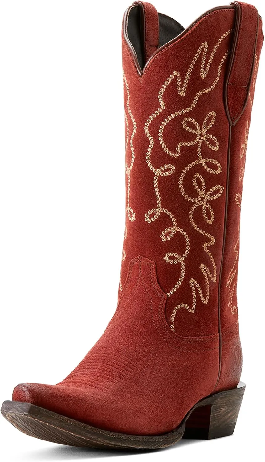 ARIAT Womens Jukebox Embroidered Snip Toe Casual Boots Mid Calf Low Heel 1-2" - Brown