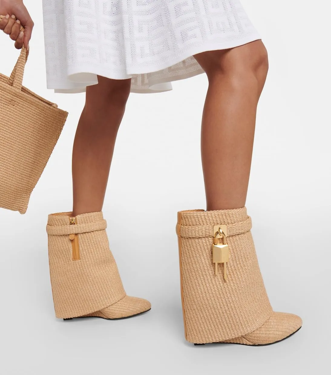 Arqa Fold Over Boots for Women Almond Toe Covered Wedge Heel Padlock Mid Calf Boot Metal Lock Pull-on Fashion Dress Boots