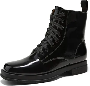 Arromic Black Ankle Boots Women's Lace-up Combat Boots with Side Zipper Square Toe Low Heel Fashion Booties