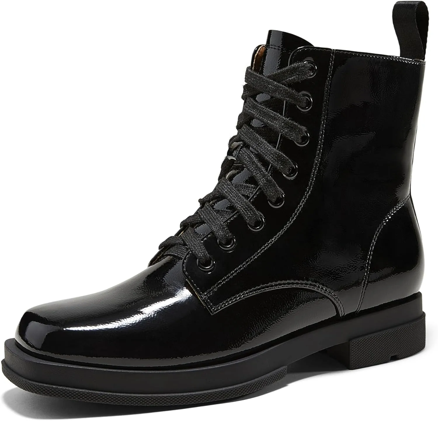 Arromic Black Ankle Boots Women's Lace-up Combat Boots with Side Zipper Square Toe Low Heel Fashion Booties