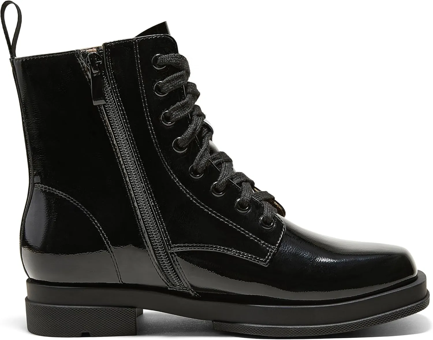 Arromic Black Ankle Boots Women's Lace-up Combat Boots with Side Zipper Square Toe Low Heel Fashion Booties