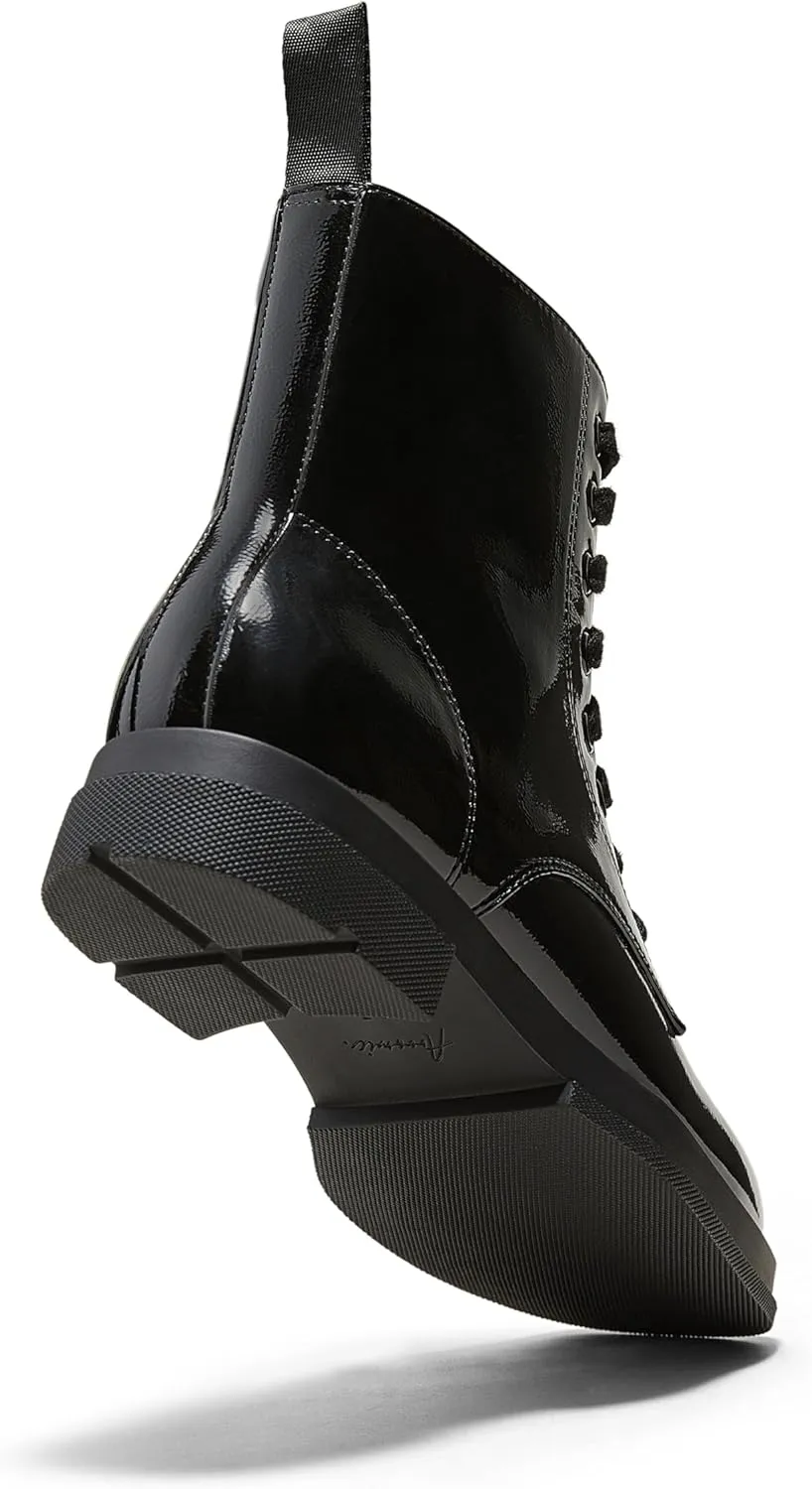 Arromic Black Ankle Boots Women's Lace-up Combat Boots with Side Zipper Square Toe Low Heel Fashion Booties