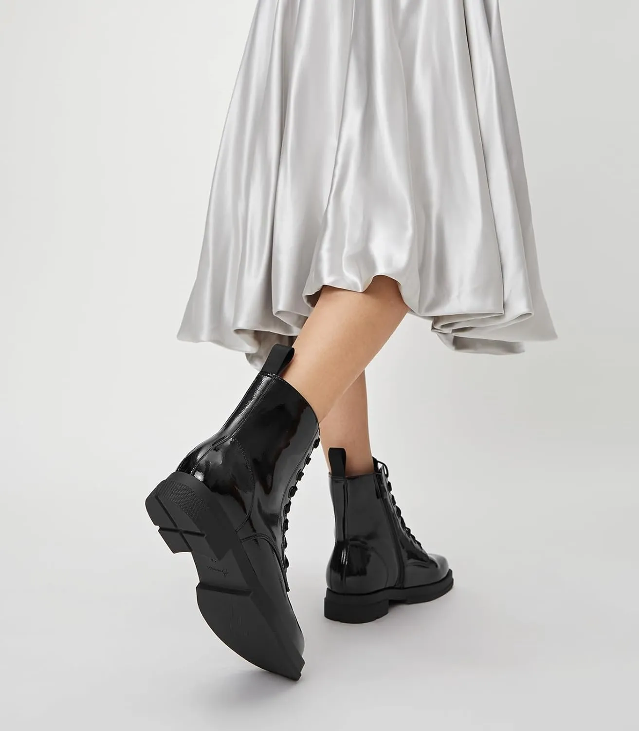 Arromic Black Ankle Boots Women's Lace-up Combat Boots with Side Zipper Square Toe Low Heel Fashion Booties