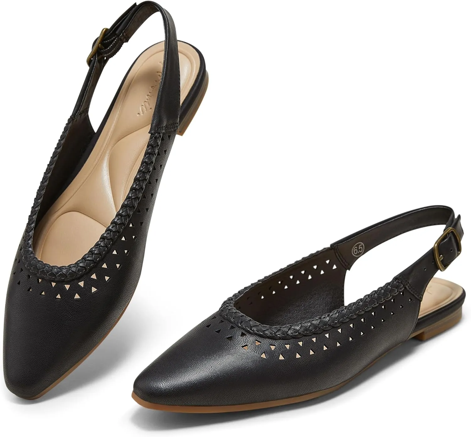 Arromic Women's Flats Pointed Toe Slingback Comfortable Slip-On Leather Shoes Black/White/Brown Dressy Casual for Work, Office, Travel