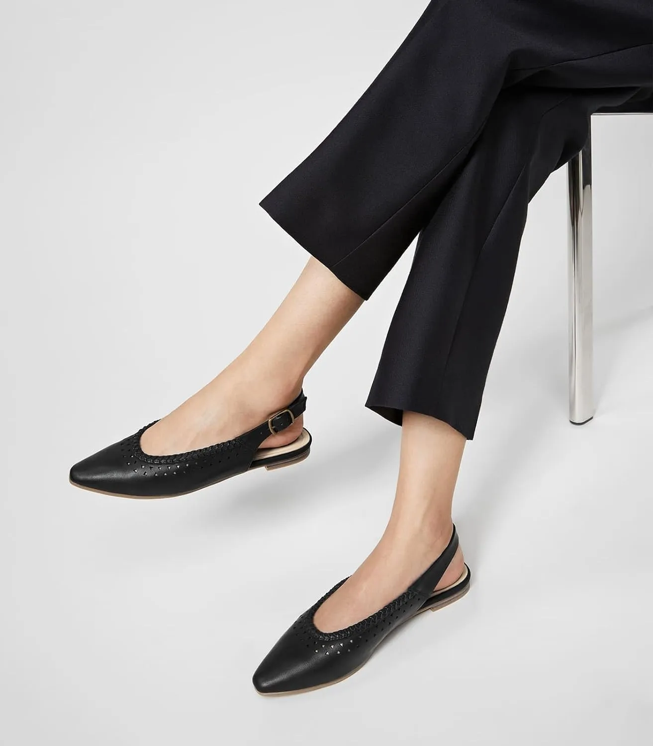 Arromic Women's Flats Pointed Toe Slingback Comfortable Slip-On Leather Shoes Black/White/Brown Dressy Casual for Work, Office, Travel