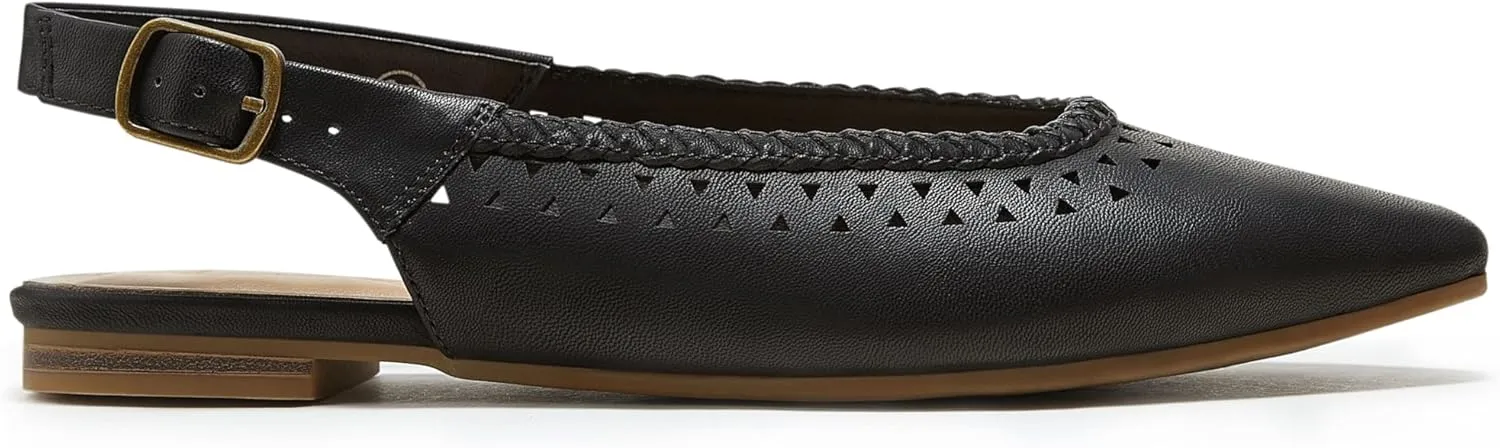 Arromic Women's Flats Pointed Toe Slingback Comfortable Slip-On Leather Shoes Black/White/Brown Dressy Casual for Work, Office, Travel