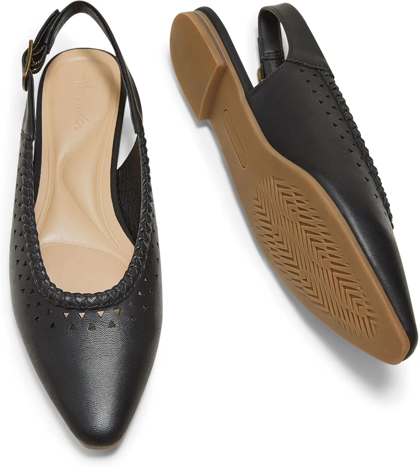 Arromic Women's Flats Pointed Toe Slingback Comfortable Slip-On Leather Shoes Black/White/Brown Dressy Casual for Work, Office, Travel