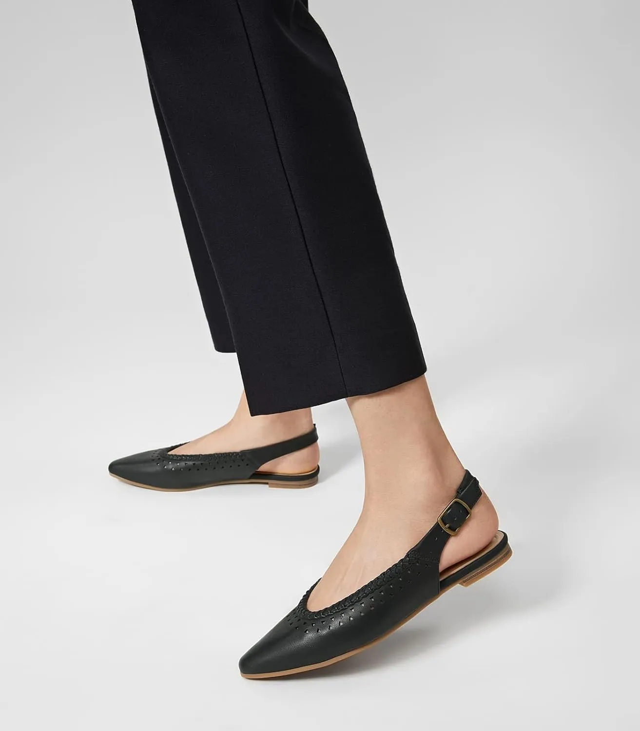 Arromic Women's Flats Pointed Toe Slingback Comfortable Slip-On Leather Shoes Black/White/Brown Dressy Casual for Work, Office, Travel