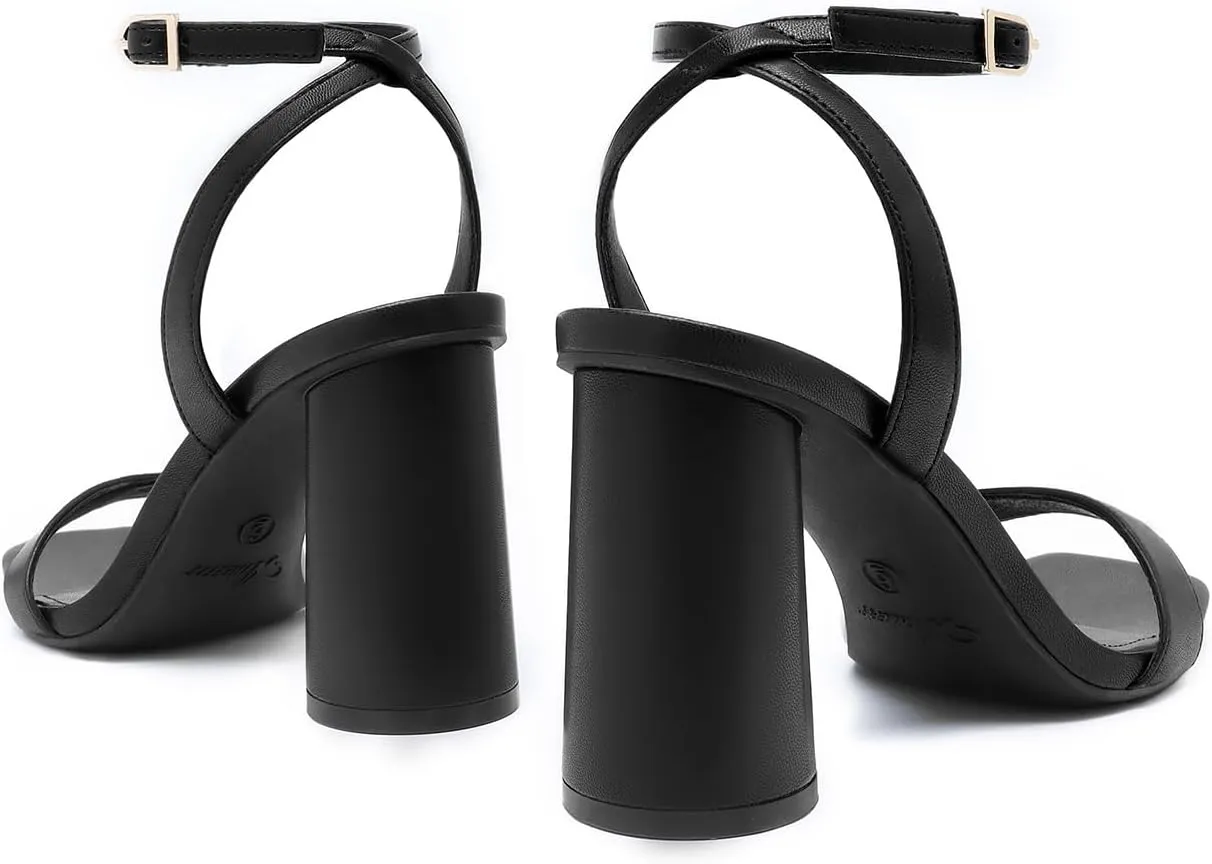 Athlefit Chunky Heels for Women Block Heeled Sandals Square Toe Ankle Strap Fashion High Heels for Prom
