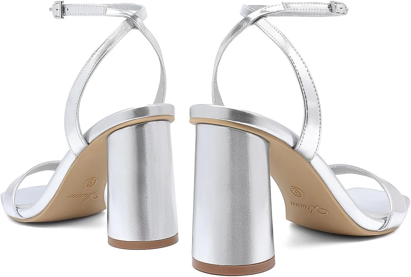 Athlefit Chunky Heels for Women Block Heeled Sandals Square Toe Ankle Strap Fashion High Heels for Prom