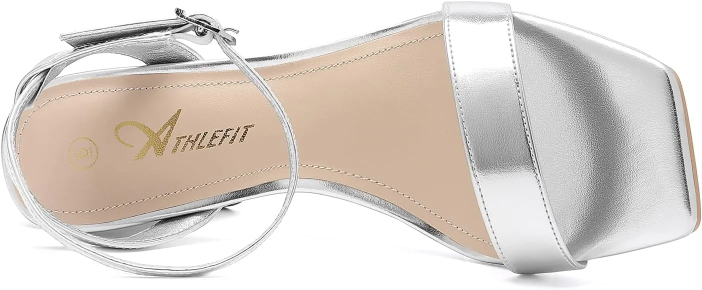 Athlefit Chunky Heels for Women Block Heeled Sandals Square Toe Ankle Strap Fashion High Heels for Prom