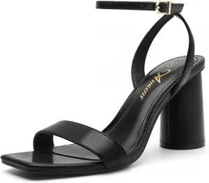 Athlefit Chunky Heels for Women Block Heeled Sandals Square Toe Ankle Strap Fashion High Heels for Prom
